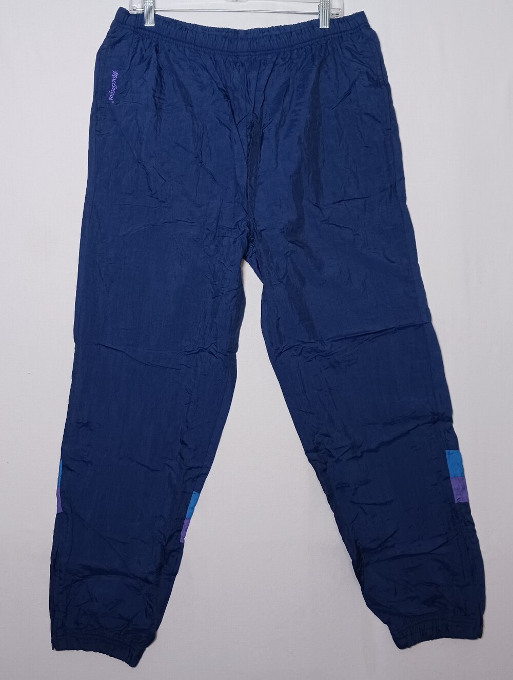 Vintage 90s MacGregor Mens Nylon Track Pants Large Navy Blue Cotton Lining